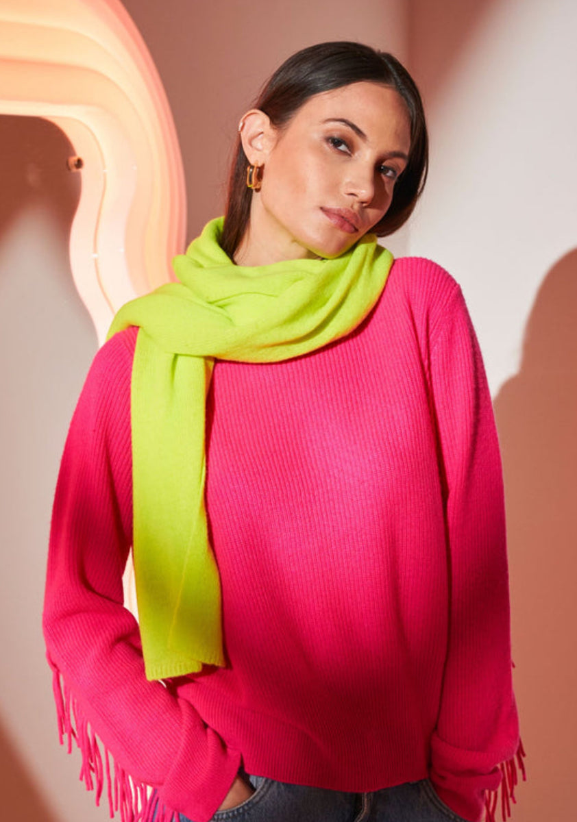 Last one Brodie Cashmere Evie Scarf in Neon Yellow blue