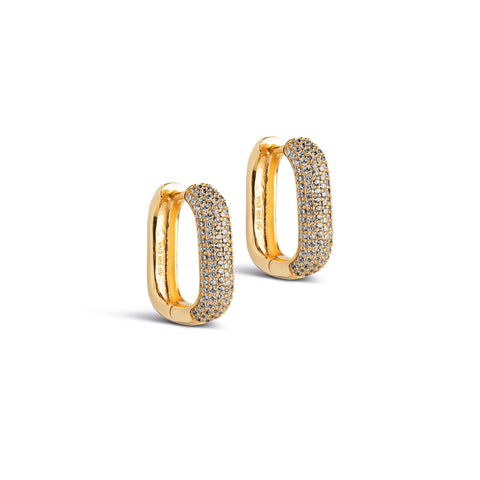 Enamel Copenhagen Hoop Earrings, Sparkle, Square Gold 18mm