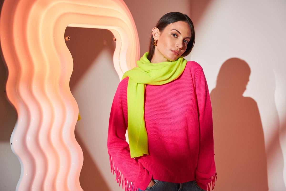 Last one Brodie Cashmere Evie Scarf in Neon Yellow blue