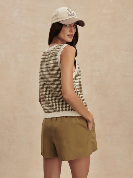 Varley Aura Knit Top in Egret/Golden Olive