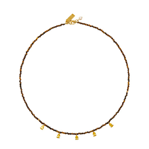 Talis Chains Beaded Necklace CZ Drop - Tiger's Eye