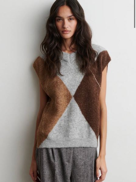 Second Female Forca Knit Vest in Light Grey Melange