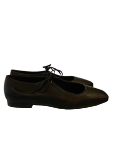 Dansi Tie Front Ballet Shoe in Black Leather