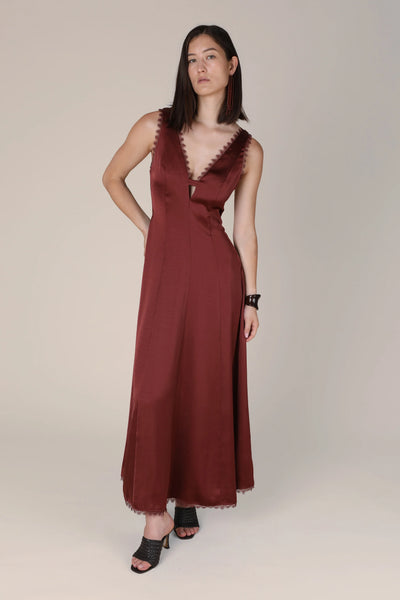 Vivere Isidora Lace Trim Dress in Brown
