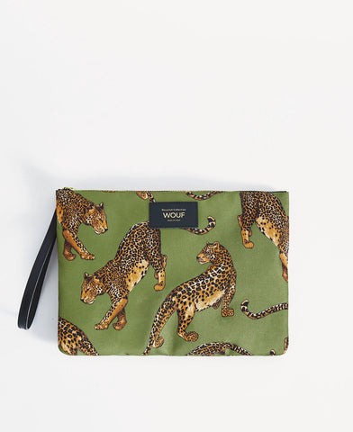 Wouf Olive Leopard XL Pouch Clutch Bag