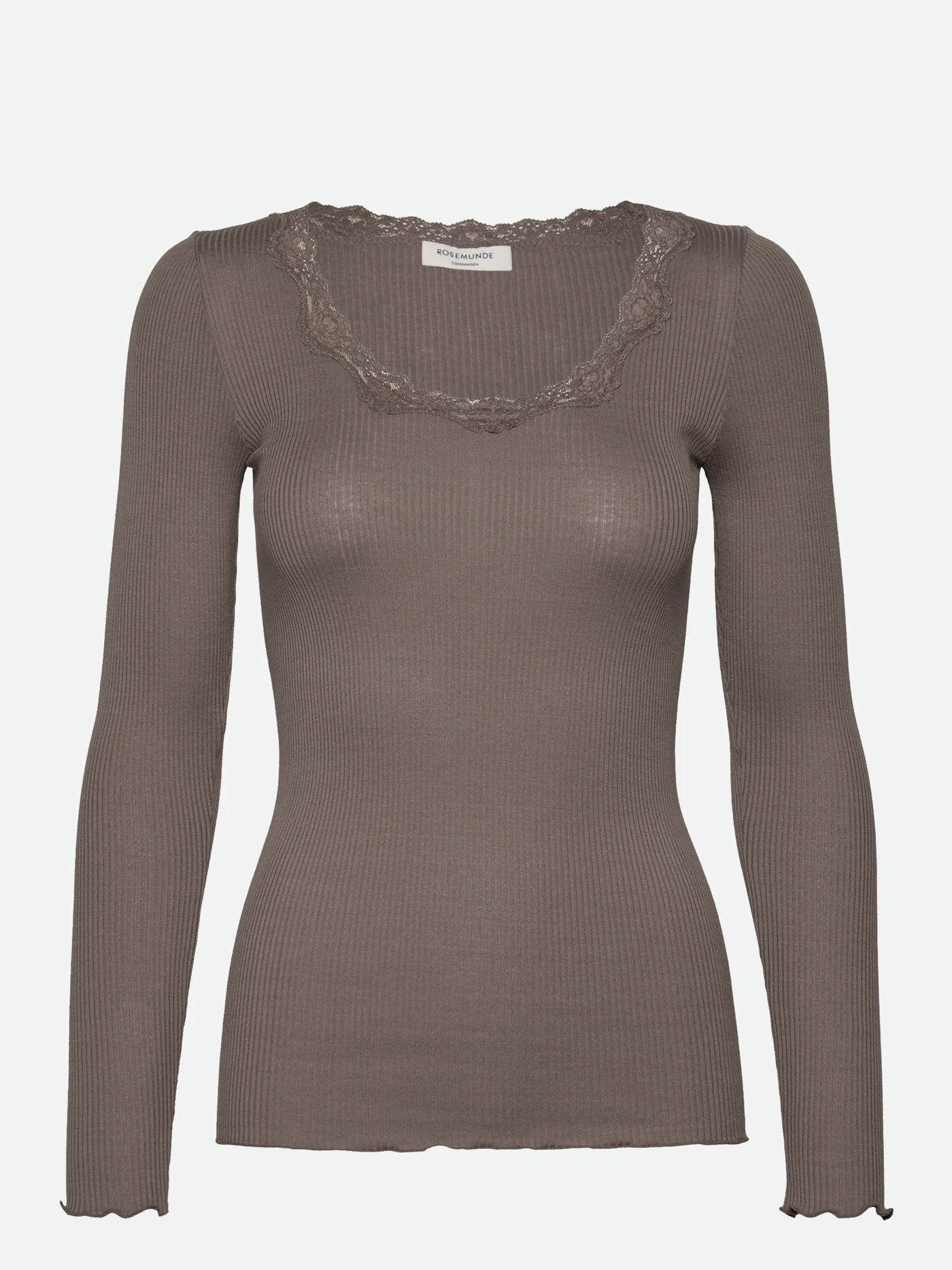 Rosemunde Babette Long Sleeve U-Neck Lace T-Shirt in Falcon 5369