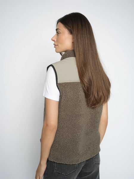 Mos Mosh Rowe Eli Teddy Vest in Dusty Olive