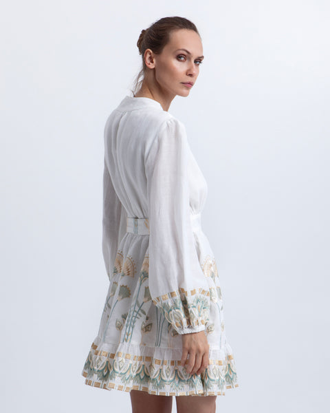 Greek Archaic Kori Mini Wrap Dress Papyrus in White/Multi Mint 4073174