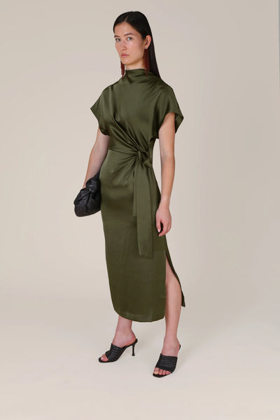 Vivere Rabia Side Tie dress in Dark Green