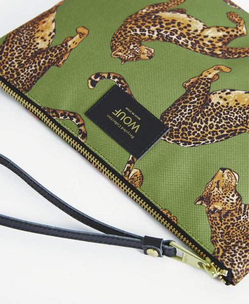 Wouf Olive Leopard XL Pouch Clutch Bag