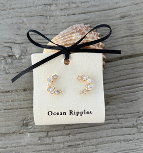 Ocean Ripples White Flower Half Circle Earrings 2539