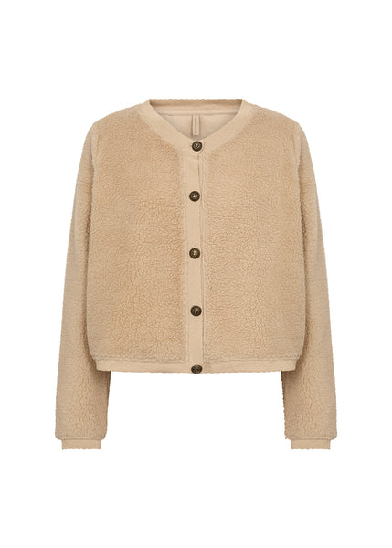 Soya Concept Onyx 7 Jacket in Sand 27343 Beige sherpa jacket with button details on a white background