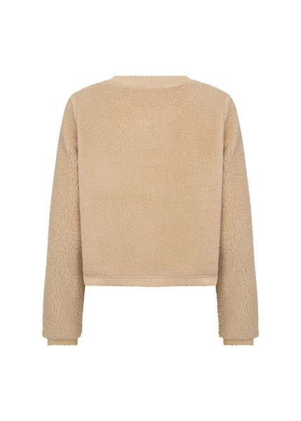 Soya Concept Onyx 7 Jacket in Sand 27343 Beige sherpa jacket with button details on a white background