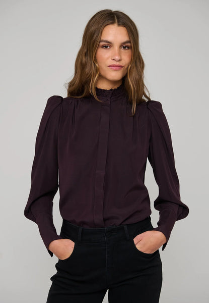 Dea Kudibal Roberta Shirt Blouse with Ruffle Details in Berry Wine