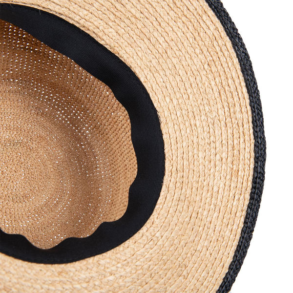 Seeberger Raffia Crochet Matelot Hat in Linen/Black