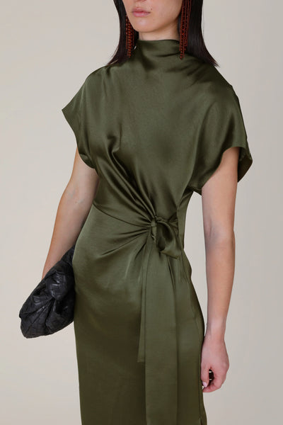 Vivere Rabia Side Tie dress in Dark Green