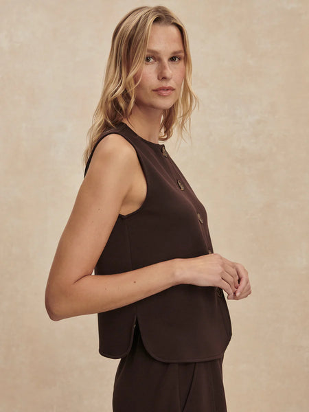 Varley Josie Button Through Tank in Coffee Bean