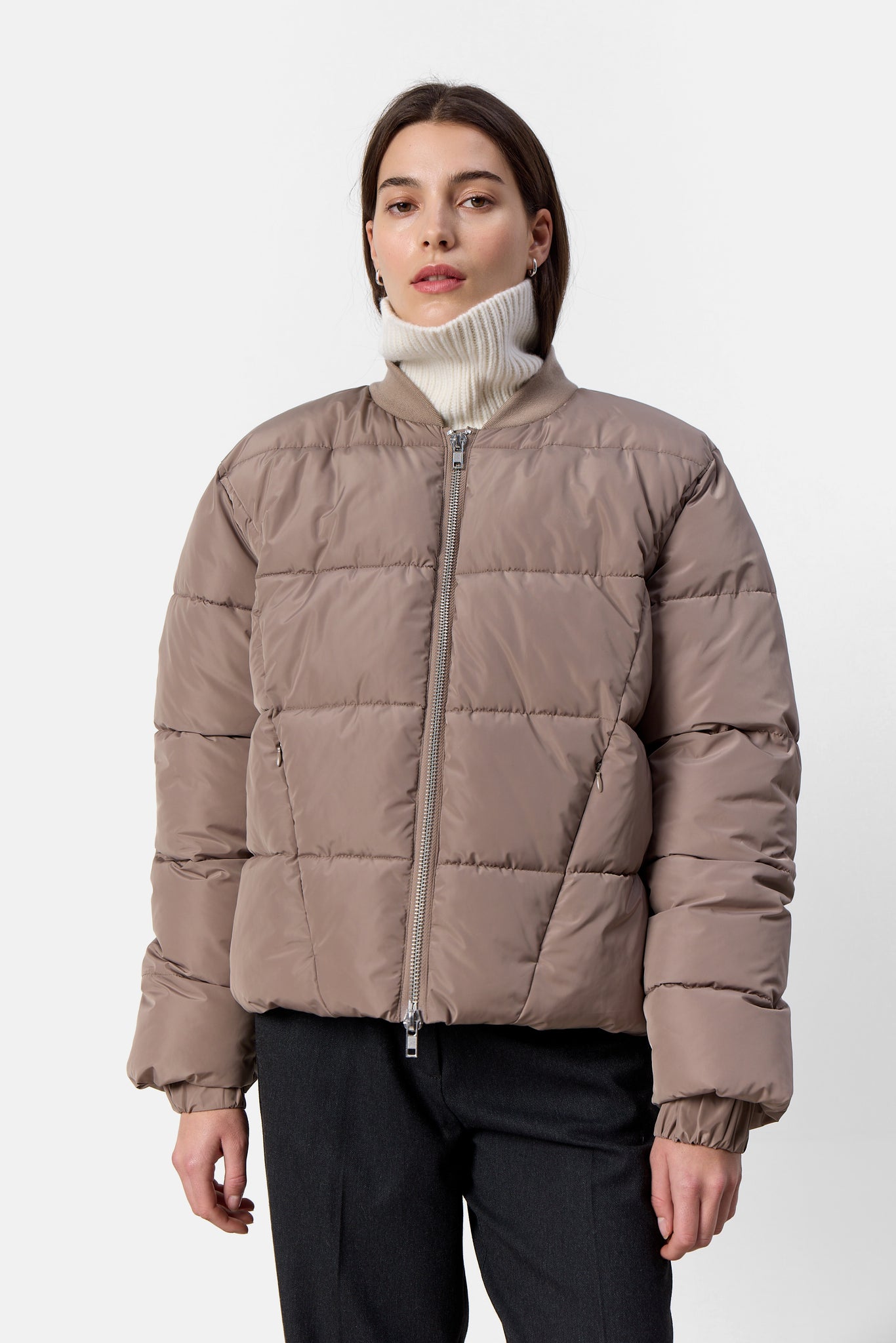 Levete Room Hope Jacket in Taupe Gray, padded, bomber.