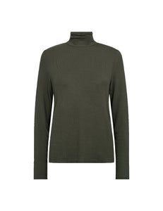 Levete Room Ika Tee Shirt in Black Olive. roll Neck, soft, Layering