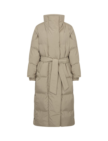 Levete Room Mona 4 Jacket in Aluminium Beige puffer coat with a belt on a white background