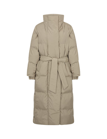 Levete Room Mona 4 Jacket in Aluminium Beige puffer coat with a belt on a white background