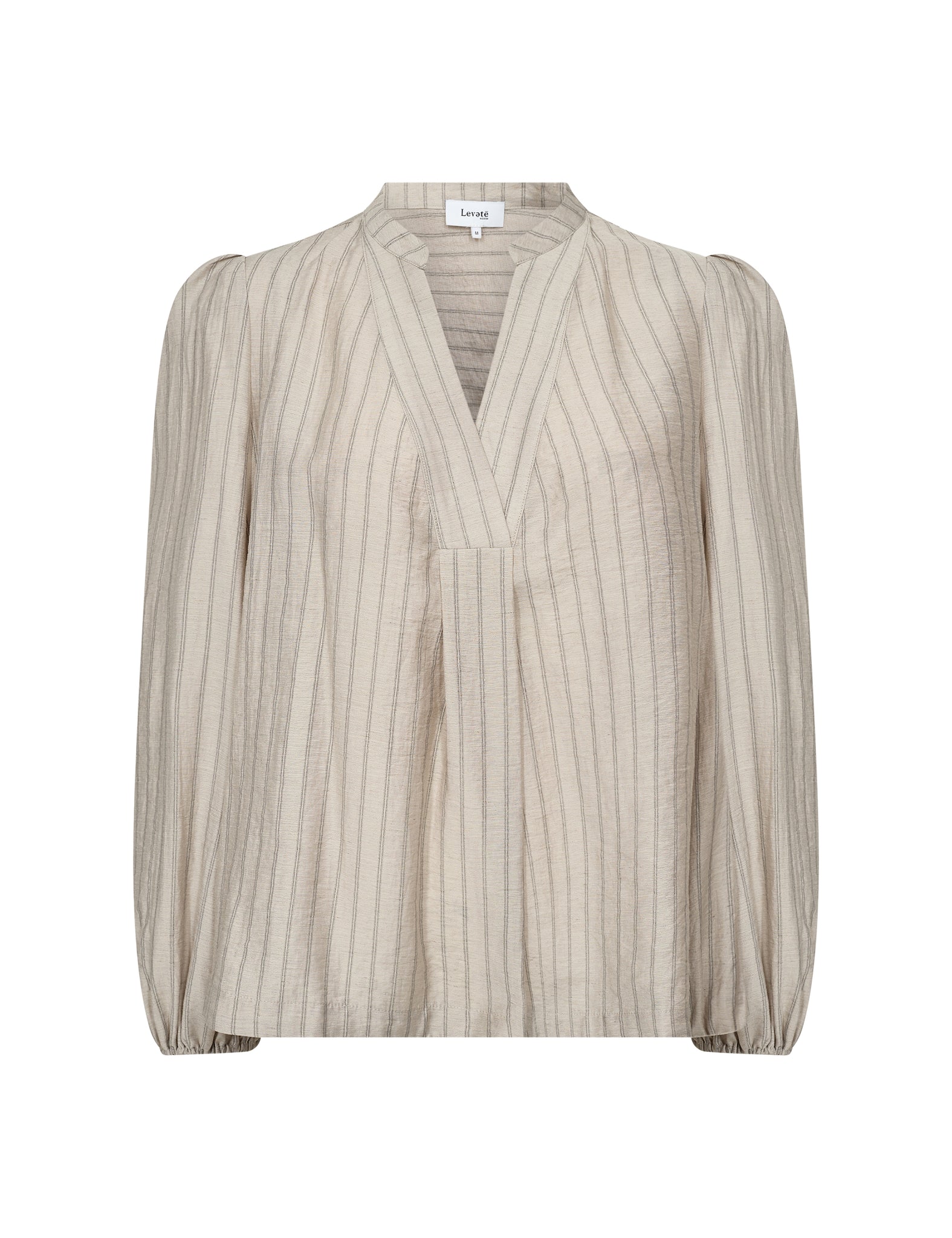 Levete Room Nioma 1 Blouse in Aluminium Beige striped blouse on a white background