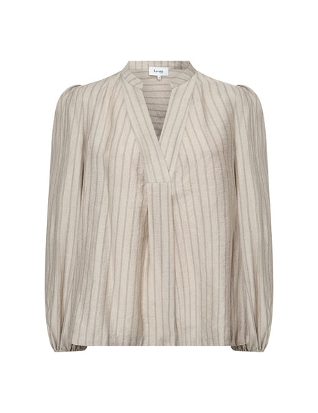 Levete Room Nioma 1 Blouse in Aluminium Beige striped blouse on a white background
