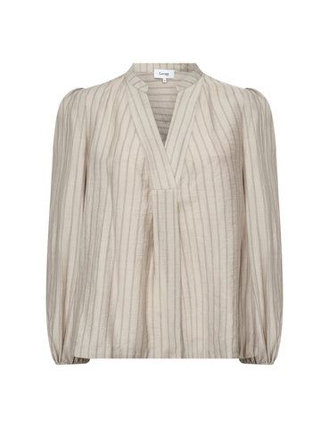Levete Room Nioma 1 Blouse in Aluminium Beige striped blouse on a white background