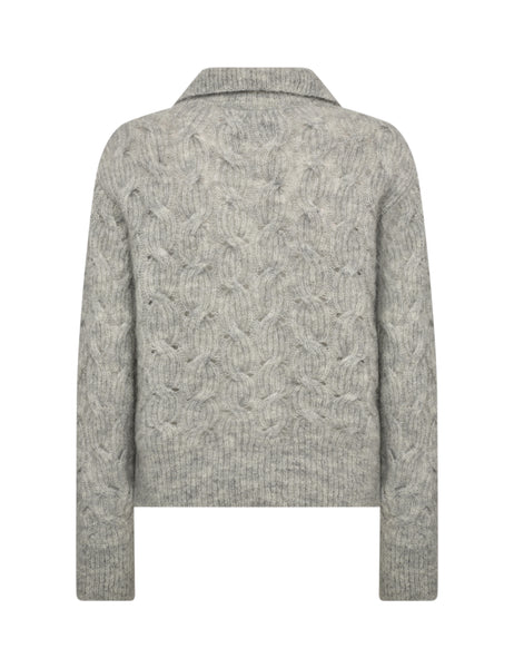 Levete Room Niva 1 Pullover in Light Grey Gray cable knit sweater on a white background