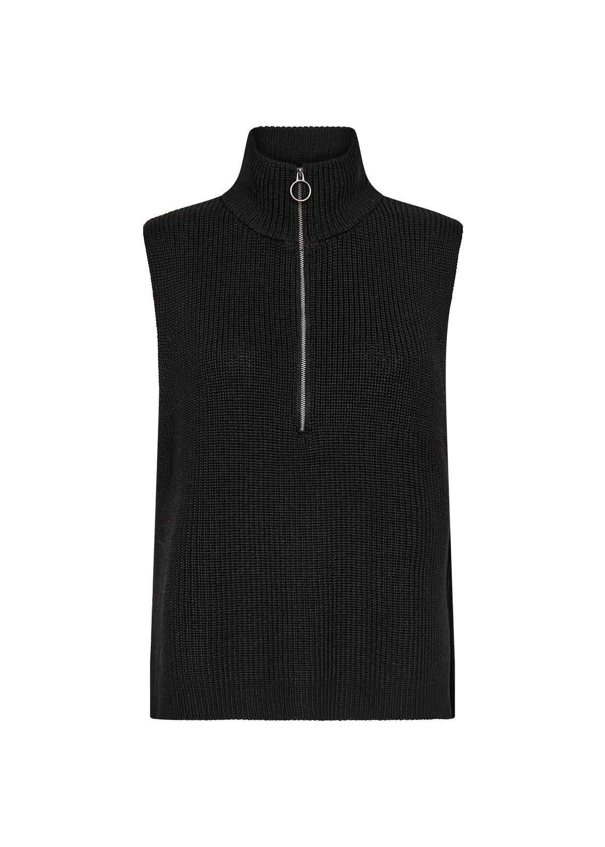 Soya Concept Julia 8 Waistcoat in Black 33569 Black sleeveless sweater with a zipper on a white background