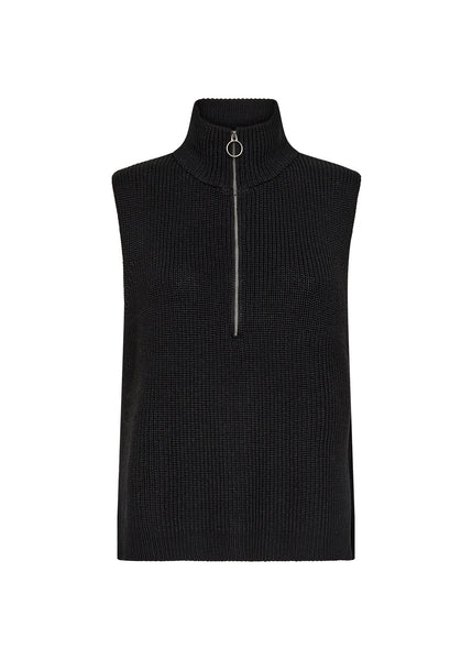 Soya Concept Julia 8 Waistcoat in Black 33569 Black sleeveless sweater with a zipper on a white background