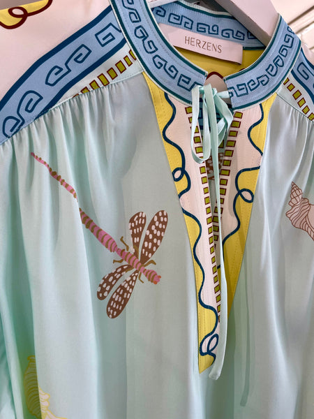 Herzens Blouse in Turquoise Yellow 6095