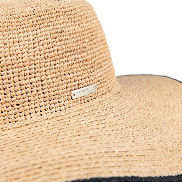 Seeberger Raffia Crochet Matelot Hat in Linen/Black
