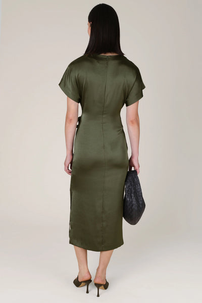 Vivere Rabia Side Tie dress in Dark Green