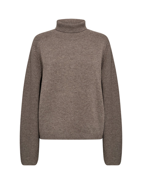Levete Room Ossy 1 Pullover in Walnut Melan Brown turtleneck sweater on a white background