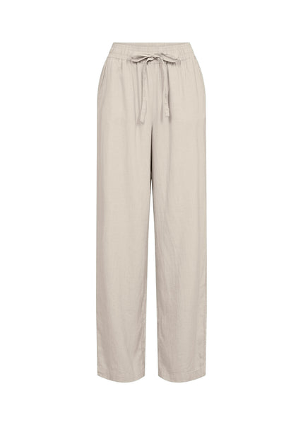 Soya Concept Ina 61-C Trousers in Sand Beige wide-leg pants with a tie waist on a white background