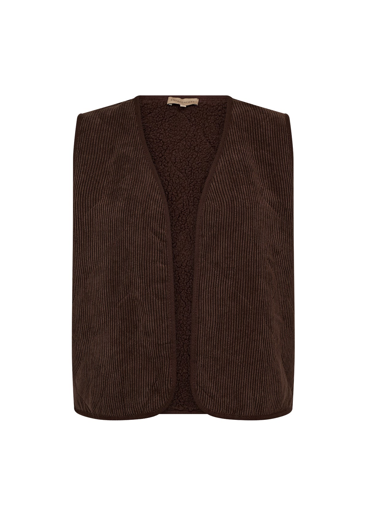 Soya Concept Bindi 17 Waistcoat in Hot Fudge 41366 Brown corduroy vest on a white background