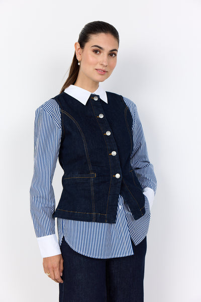 Soya Concept Kimberly Waistcoat in Raw Blue Denim 41537