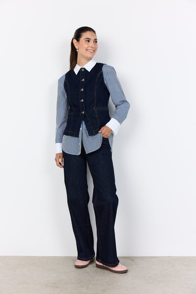 Soya Concept Kimberly Waistcoat in Raw Blue Denim 41537