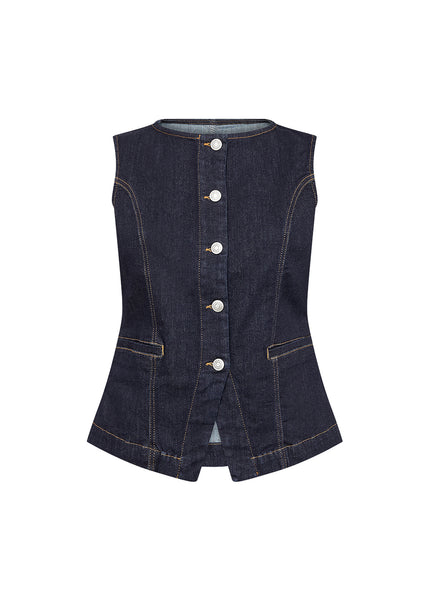 Soya Concept Kimberly Waistcoat in Raw Blue Denim 41537