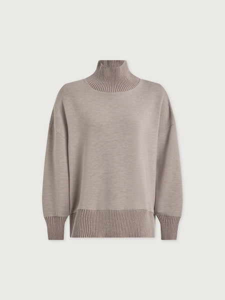 Varley Barker High Neck Sweat in Taupe Marl