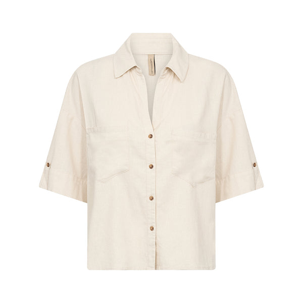 Soya Concept Ina 71 Shirt in Sand Beige short-sleeve shirt on a white background