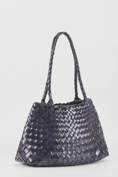 Ellyla Selina 2 Long Handles Woven Leather Bag in Dark Blue