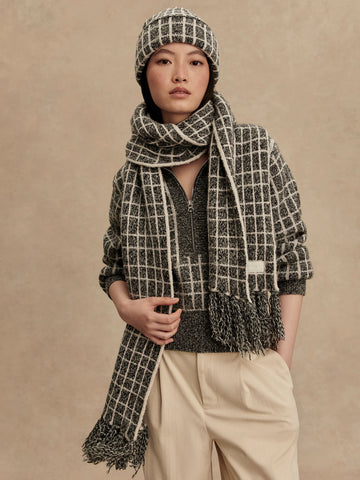 Varley Lindsey Check Knit Scarf in Charcoal Marl
