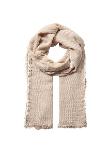 Soya Concept Florette 1 Scarf in Sand Combi Beige scarf with frayed edges on a white background
