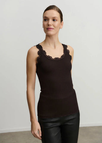 *LAST ONE!* Rosemunde Babette Short Sleeve U-Neck Long Lace Top in Ganache 5205