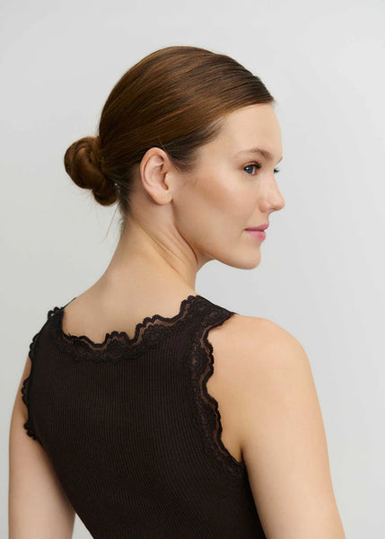 *LAST ONE!* Rosemunde Babette Short Sleeve U-Neck Long Lace Top in Ganache 5205