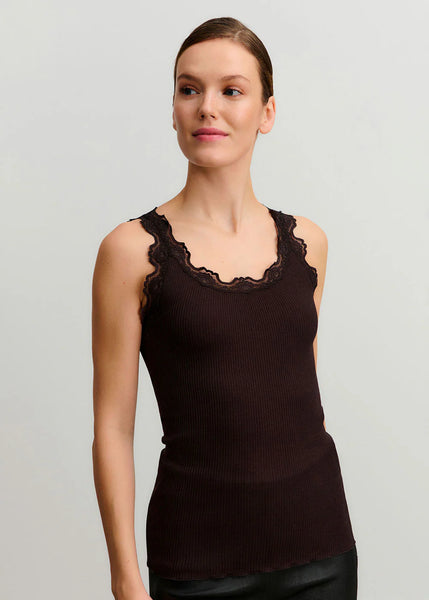 *LAST ONE!* Rosemunde Babette Short Sleeve U-Neck Long Lace Top in Ganache 5205