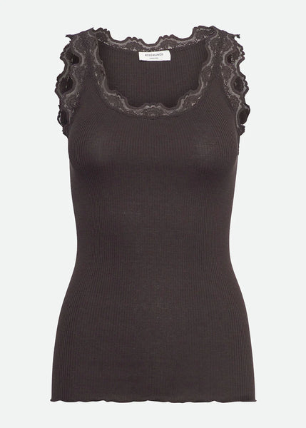 *LAST ONE!* Rosemunde Babette Short Sleeve U-Neck Long Lace Top in Ganache 5205