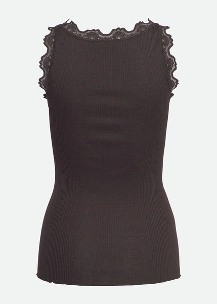 *LAST ONE!* Rosemunde Babette Short Sleeve U-Neck Long Lace Top in Ganache 5205